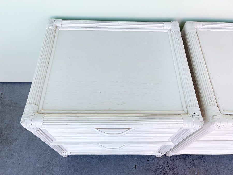 Pair of Pencil Reed Rattan Nightstands
