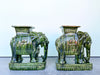 Pair of Terracotta Emerald Green Elephant Garden Seats