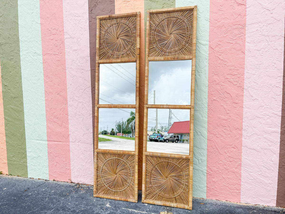 Pair of Island Chic Rattan Medallion Mirrors