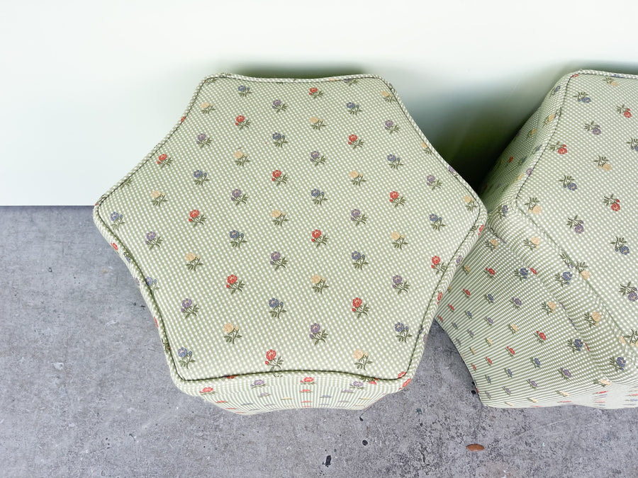 Pair of Gingham Floral Ottomans