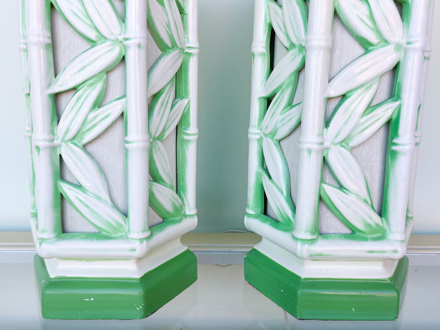 Pair of Faux Bamboo Leaf Lamps