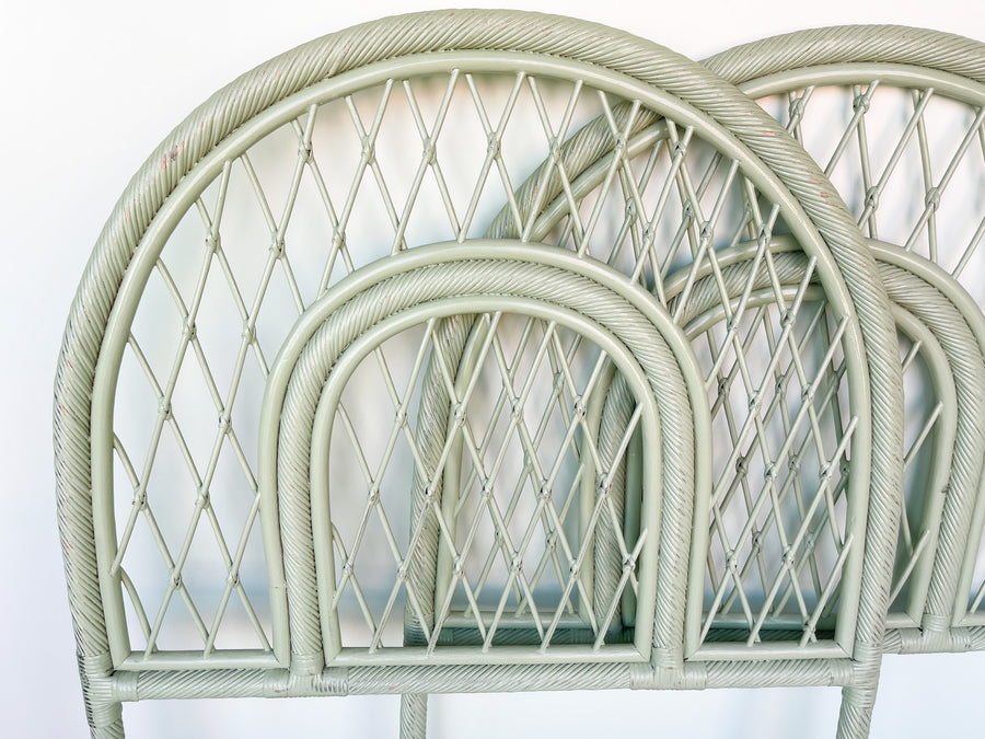 Pair of Seafoam Rattan Twin Headboards