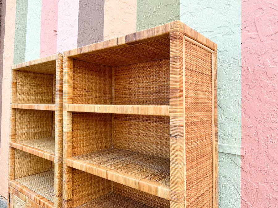 Pair of Rattan Wrapped Cabinets