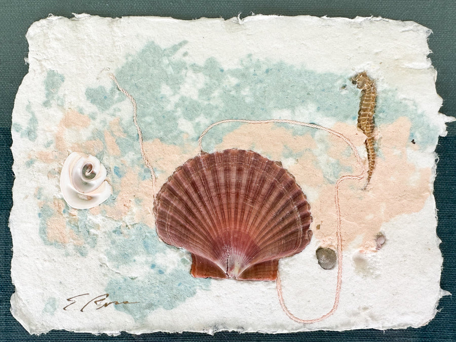 Teal Linen and Shell Art