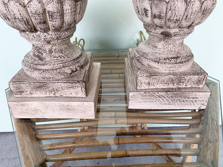 Pair of Carved Topiary Fruit Lamps
