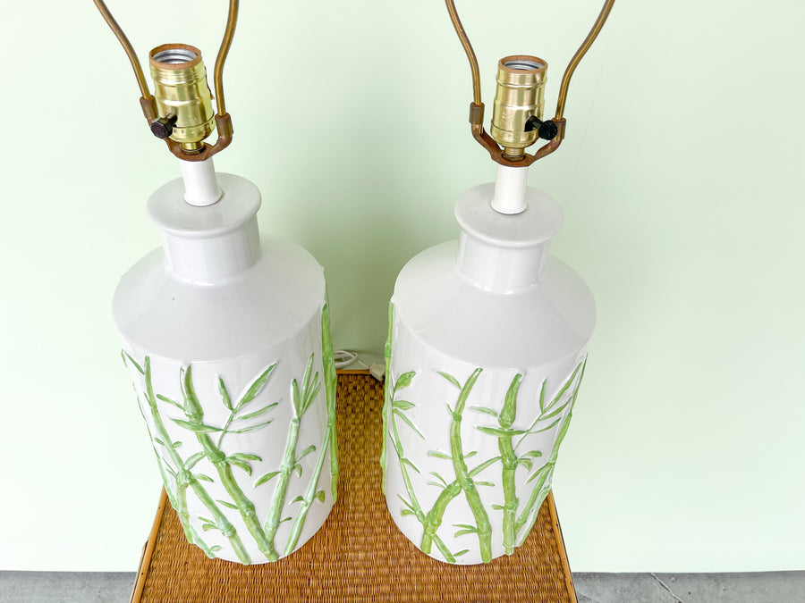 Pair of Ceramic Bamboo Lamps