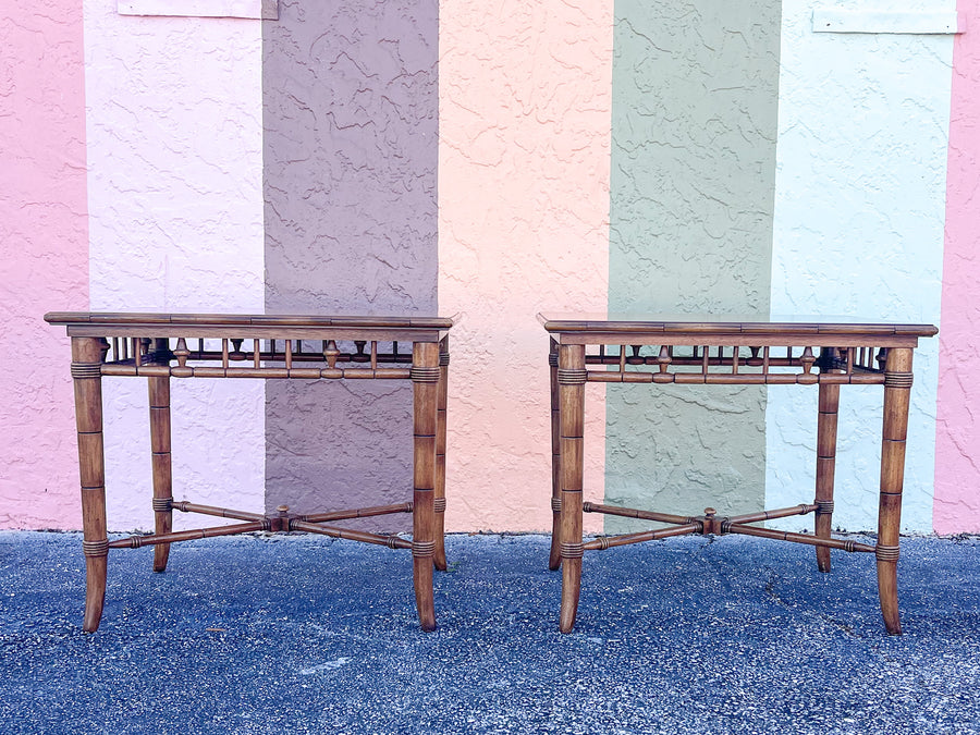 Pair of Thomasville Faux Bamboo Side Tables