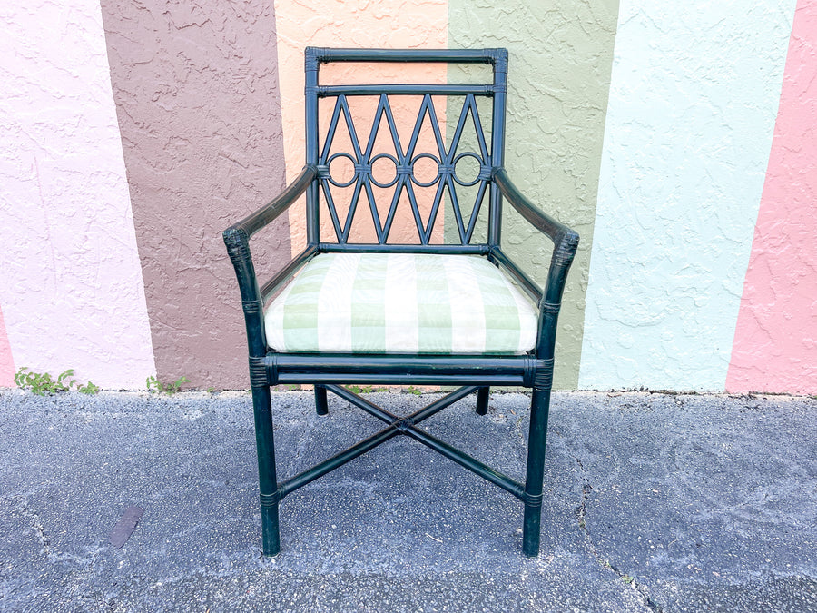 Set of Four Hunter Green Rattan Arm Chairs