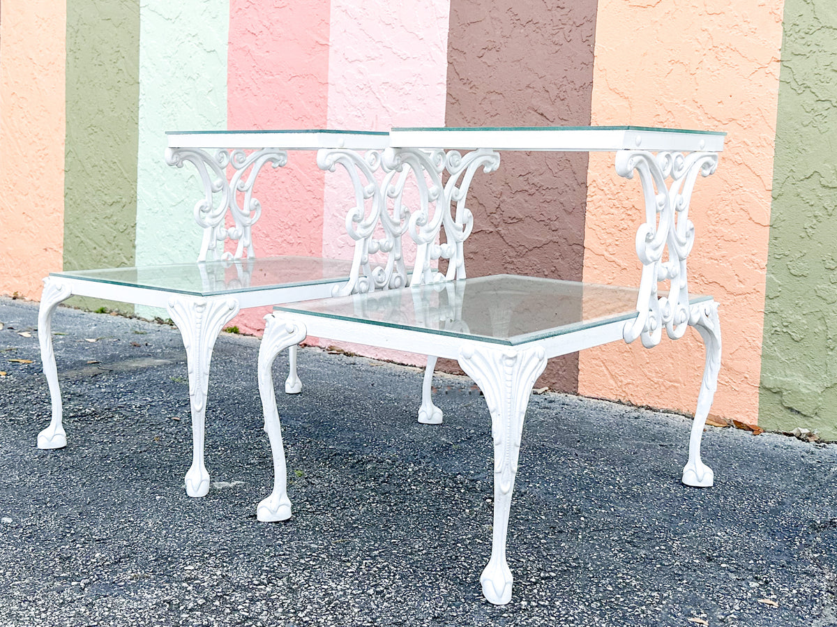Pair of Palm Beach Chic Two Tier Side Tables