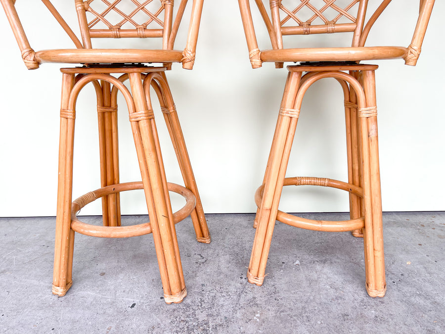 Pair of Rattan and Cane Bar Stools