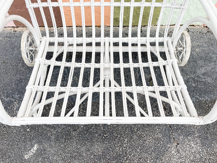 Palm Beach Stick Wicker Loveseat on Wheels