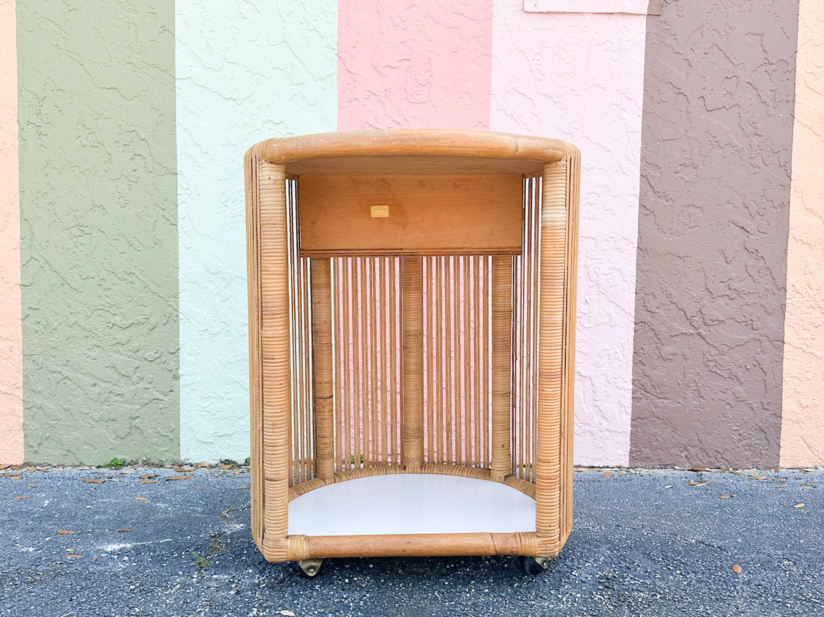 Coastal Stick Wicker Rattan Bar Cart