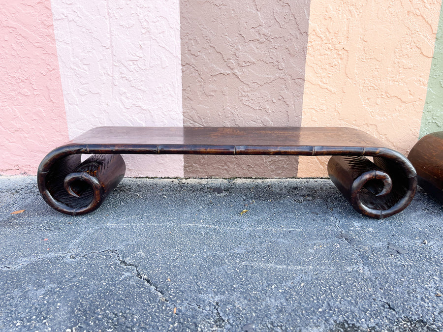 Pair of Wood Scroll Tables