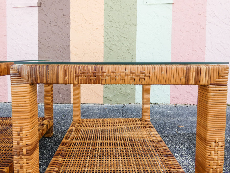Pair of Rattan Wrapped Side Tables