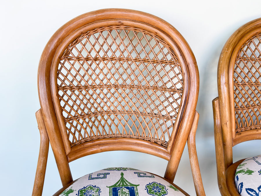 Pair of Rattan Pagoda Bar Stools