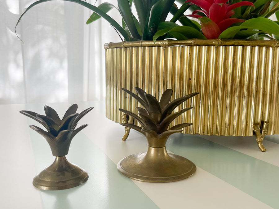 Pair of Brass Palm Frond Candlesticks