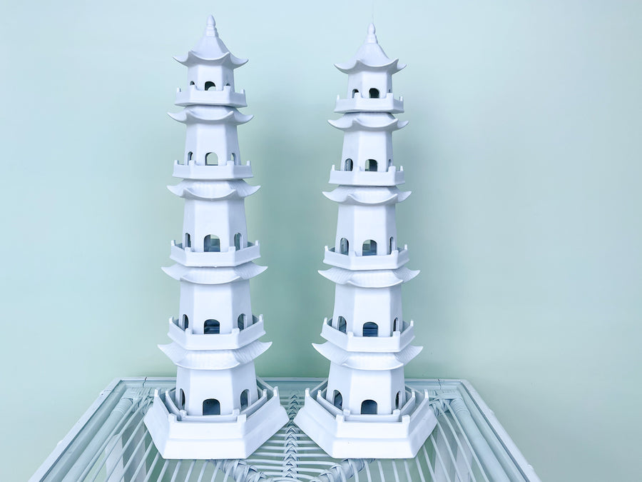 Pair of Modern Ceramic Pagoda Tulipieres