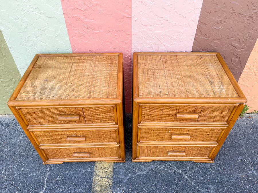 Pair of Rattan and Seagrass Nightstands