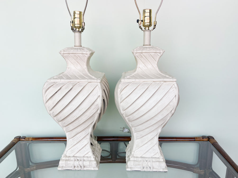 Pair of Faux Bamboo Urn Lamps