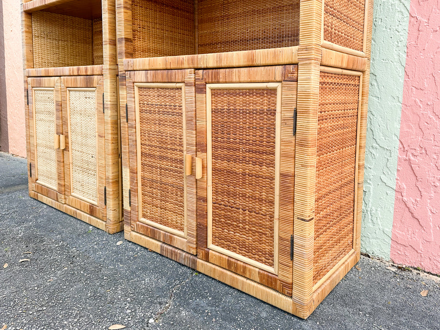 Pair of Rattan Wrapped Cabinets