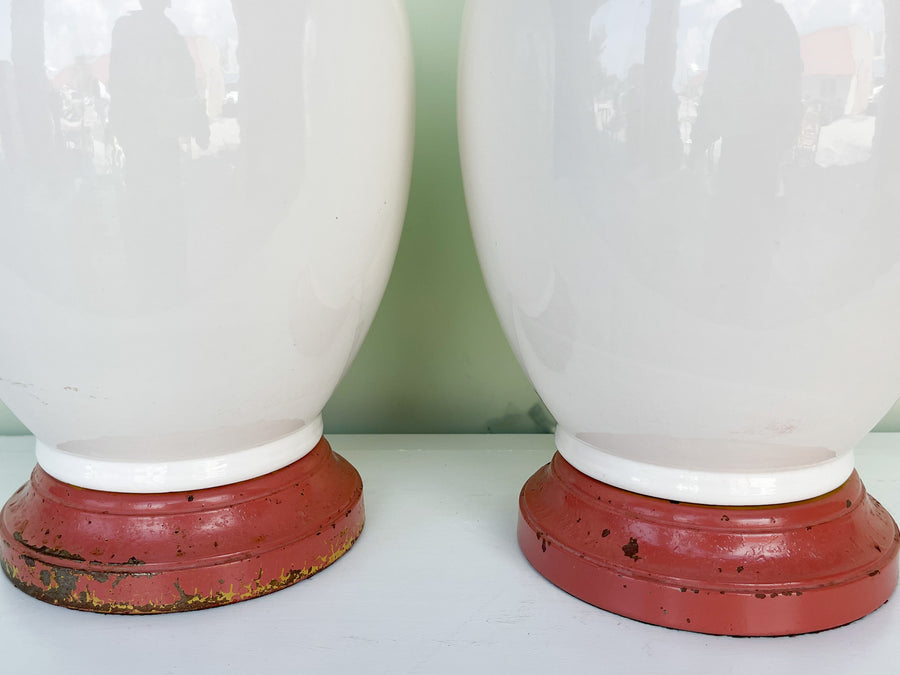Warehouse Wednesday Sale: Pair of Large White Ceramic Ginger Jar Lamps