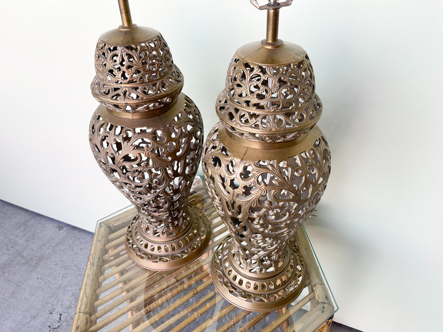 Pair of Brass Pierced Lamps