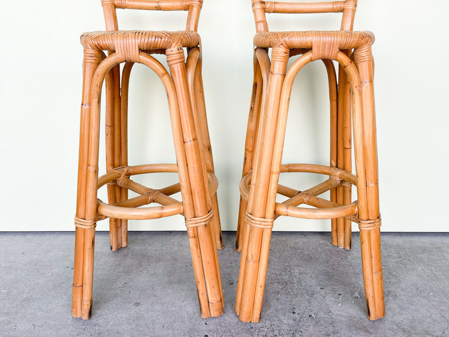 Pair of Island Style Rattan Bar Stools