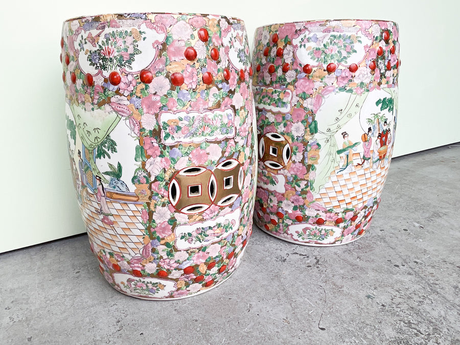 Pair of Rose Medallion Style Garden Seats