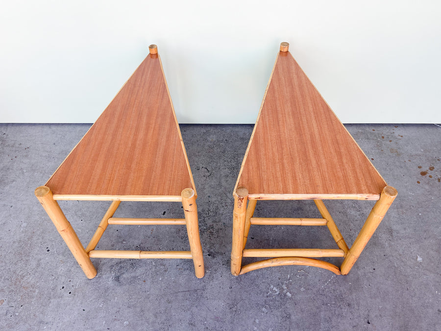 Pair of Old Florida Triangle Side Tables