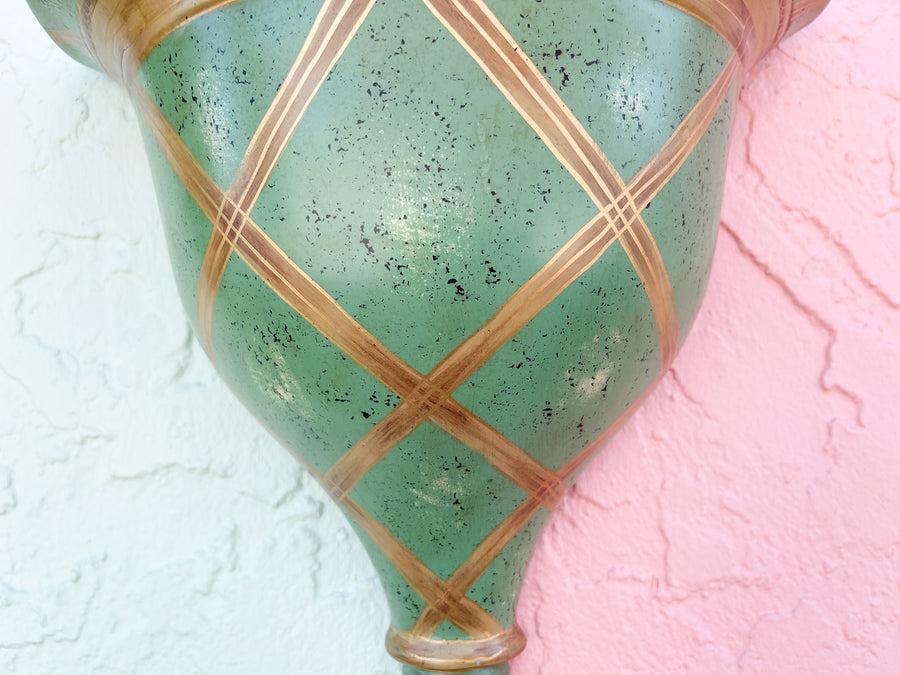 Pair of Celadon Lattice Wall Sconces
