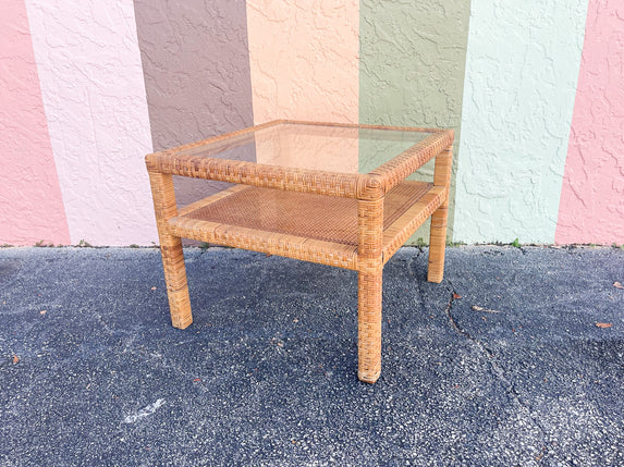 Billy Baldwin Style Rattan and Cane Side Table