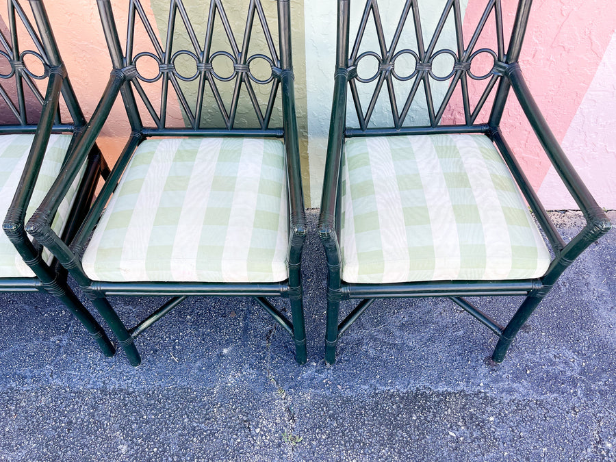 Set of Four Hunter Green Rattan Arm Chairs