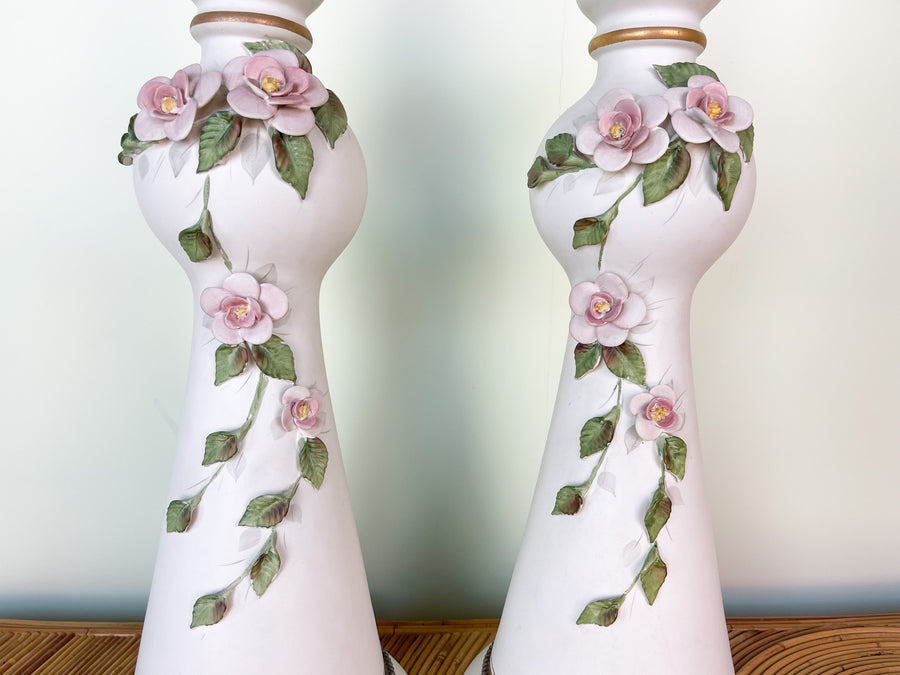 Pair of Sweet Porcelain Floral Lamps