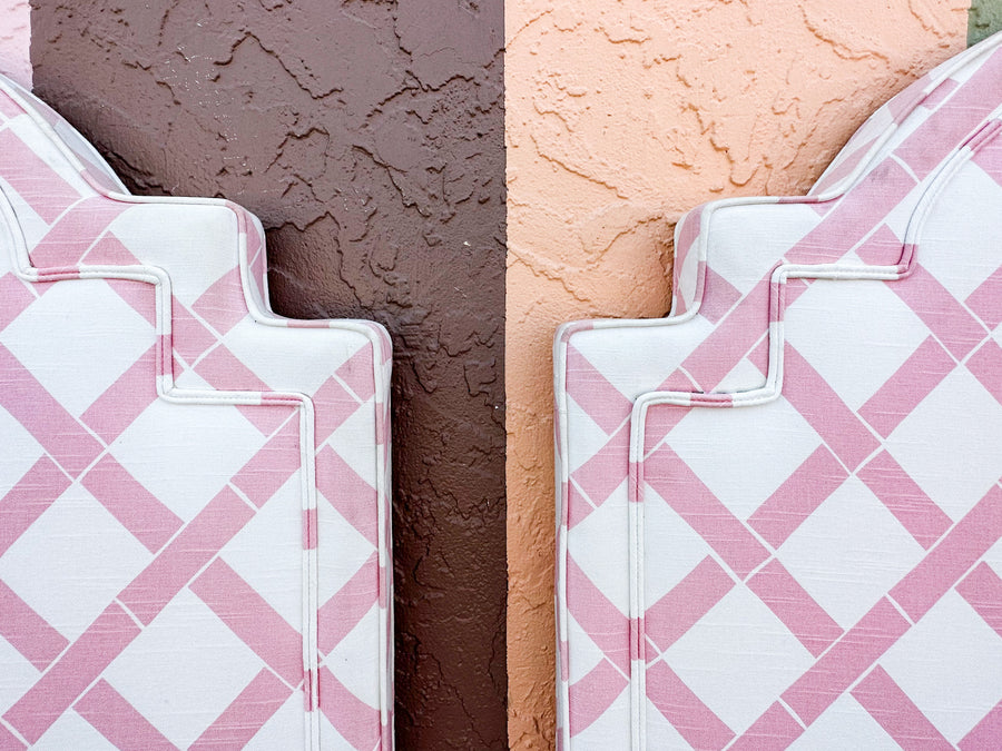 Pair of Pink Lattice Upholstered Twin Headboards