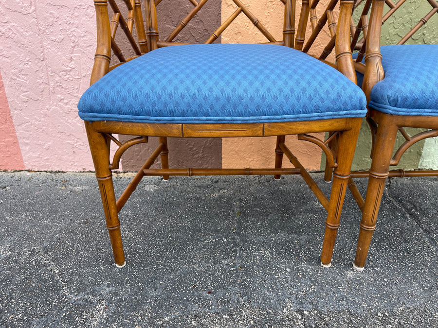 Pair of Faux Bamboo Chippendale Arm Chairs