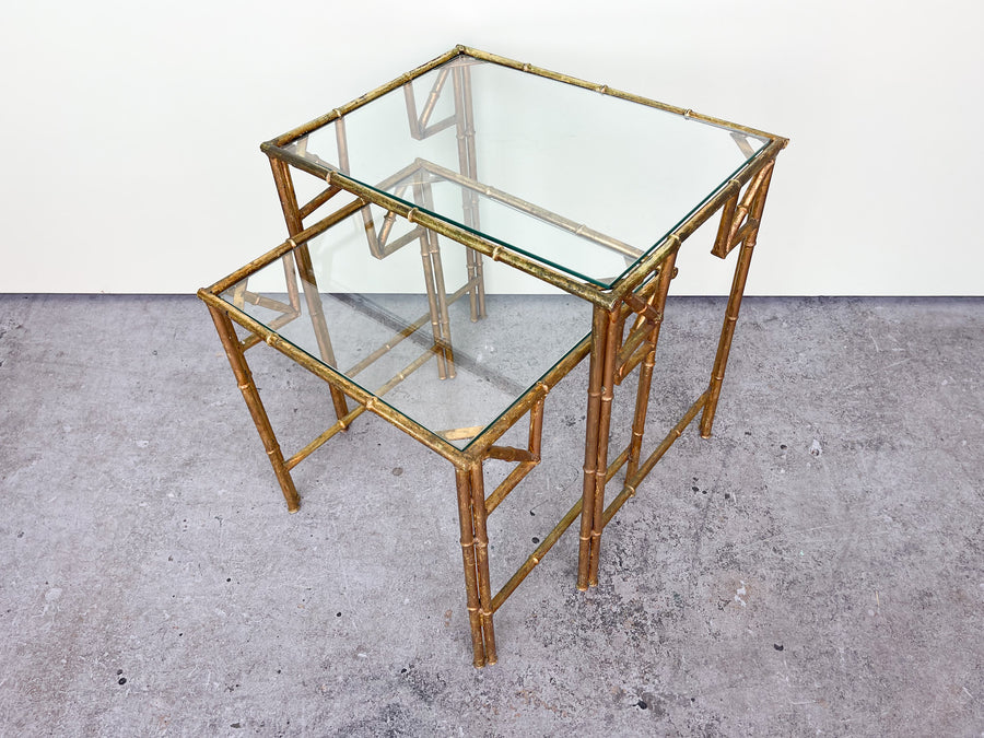 Pair of Metal Faux Bamboo Nesting Tables