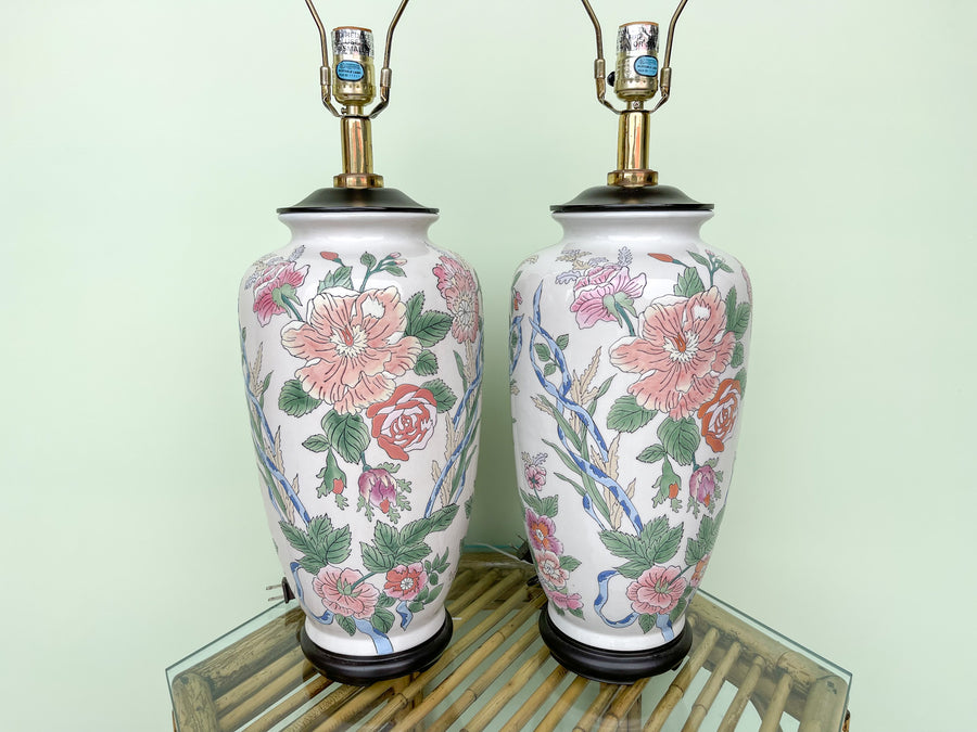 Pair of Colorful Floral Lamps
