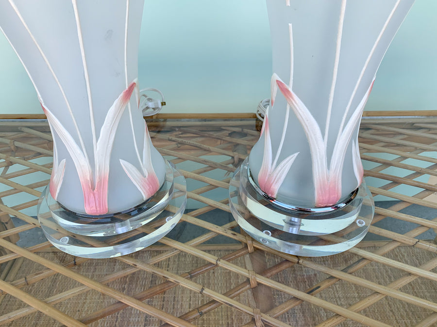 Pair of Blush Cattail Lamps