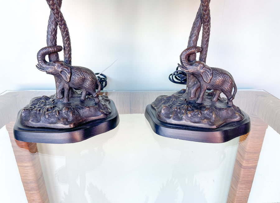 Pair of Curry and Company Elephant Palm Lamps