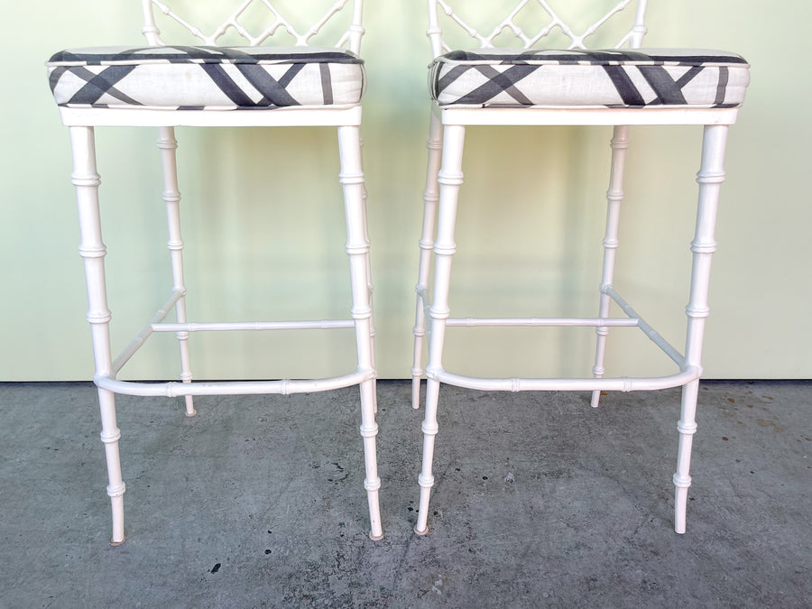Pair of Faux Bamboo Metal Bar Stools