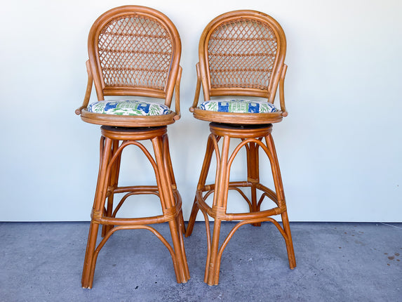 Pair of Rattan Pagoda Bar Stools