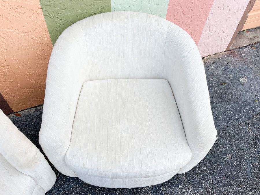 Pair of Winter White Upholstered Swivel Chairs