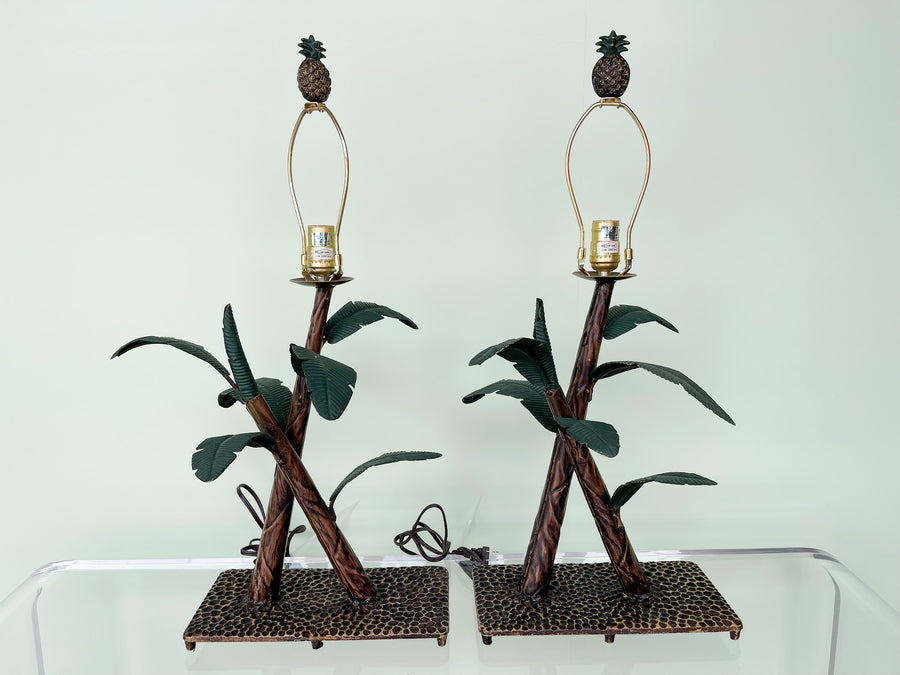Pair of Metal Banana Leaf Lamps