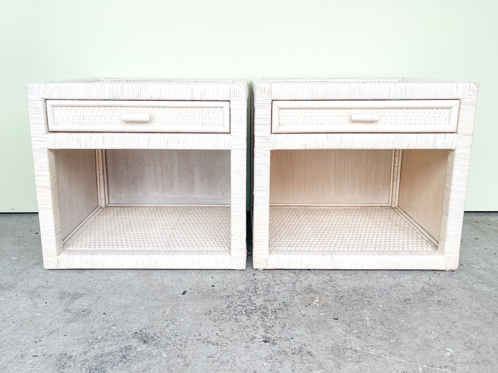 Pair of Wicker Wrapped Nightstands