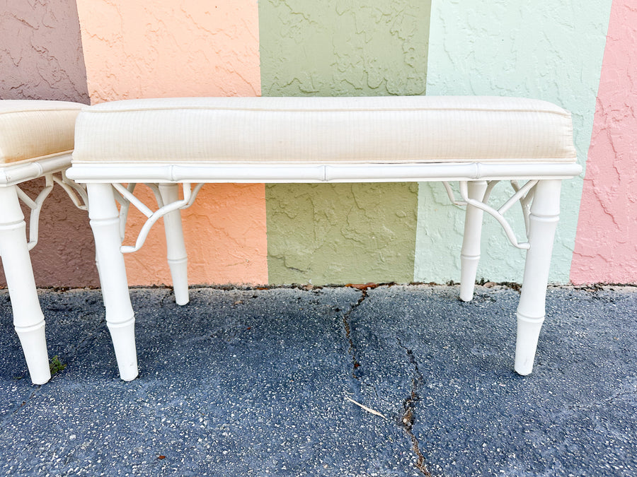 Pair of Faux Bamboo Ficks Reed Benches