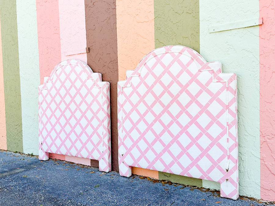 Pair of Pink Lattice Upholstered Twin Headboards