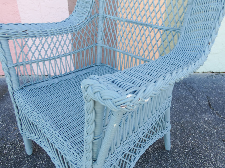 Pair of Cornflower Blue Braided Wicker Chairs