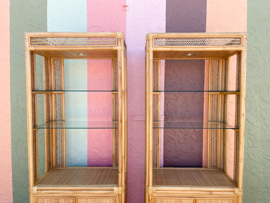 Pair of Island Chic Rattan Etageres