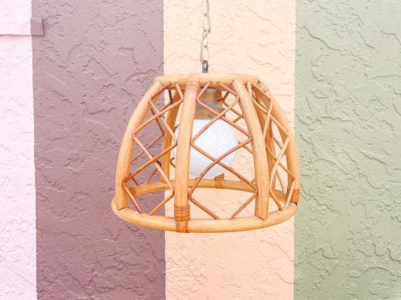 Petite Old Florida Rattan Lattice Chandelier