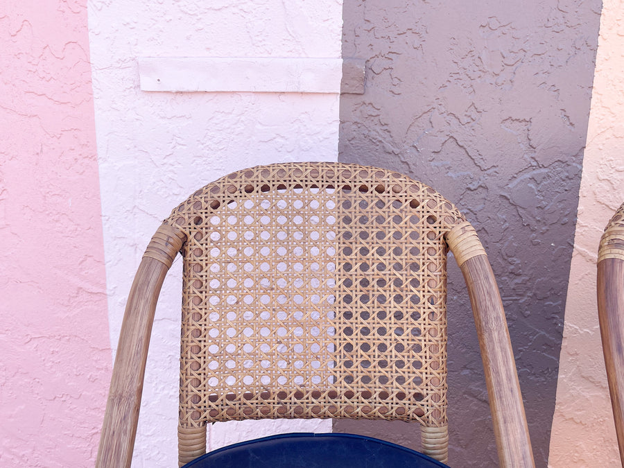 Set of Three Rattan and Cane Bar Stools